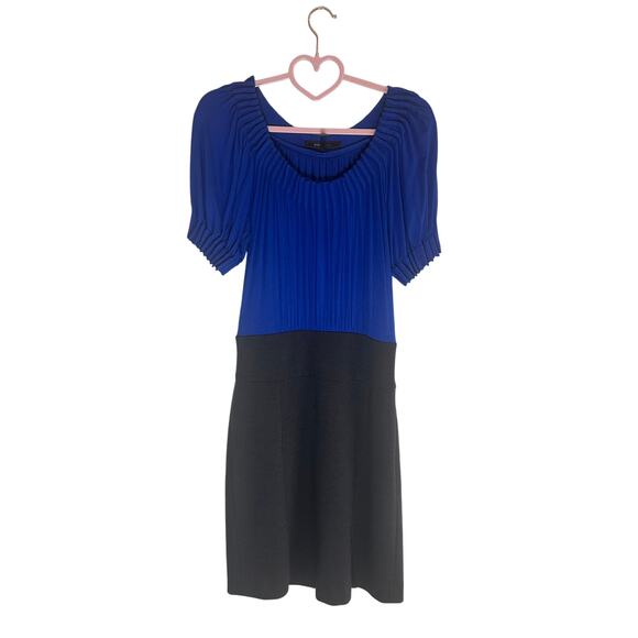 BCBG Max Azria Women's Pleated Two-Tone Mini Dress Size 6 Blue Black Elegant - Picture 4 of 11